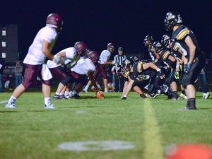 The Spartans line up against the Valley Vikings at the goal line in the third quarter of the season opener in Gilcrest, Friday, Aug. 29. The Berthoud Spartans won the contest 41-0. Read about the game in Thursday's Berthoud Weekly Surveyor.  John Gardner / The Surveyor