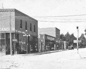 The Chamber of Commerce Building (far left) was constructed in 1907. Berthoud's new-formed Chamber of Commerce was one of the building's first occupants, taking up quarters in one of the upstairs offices. The Shyrock Hardware store and C.P. Thompson's harness shop occupied the east and west ground floor rooms respectively. Photo courtesy Berthoud Historical Society