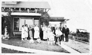 Ed McCormick constructed a fine brick bungalow on his family's farm north of Berthoud in 1917. A large group of McCormick's friends and family are show shown in this photograph that was taken in the 1920s. McCormick and his father, W.H. McCormick, operated a general store near the corner of 3rd St. and Mountain Ave. in the town's early years. Allen Collection, Berthoud Historical Society