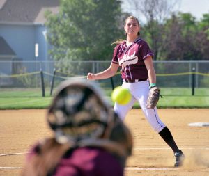Berthoud pitcher Taylor Armitage warms up against Erie on Aug. 25 at Bein Field at Berthoud High School.  John Gardner / The Surveyor