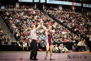 Berthoud senior wrestler Jimmy Fate wins his first state championship in 2013 at Pepsi Center in Denver. Fate went undefeated last year on his way to a second championship. He is looking to become the school's first ever three-time wrestling champ.  John Gardner / Surveyor file photo