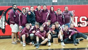 Berthoud wrestlers and coaching staff pose for a photo after winning the 12-team Montrose Indian Invitational on Jan. 9.  Karen Fate / The Surveyor 