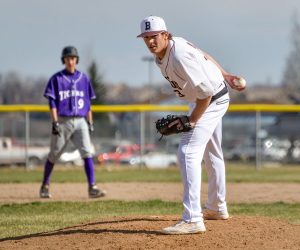 Berthoud's Issac Bracken registered two hits on the afternoon and crossed home plate twice while getting his first start from the mound on the season. John Gardner / The Surveyor