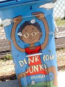 One of brightly painted, student-friendly trash cans located near the athletic fields at BHS for the summer. Aaron Reynolds / The Surveyor