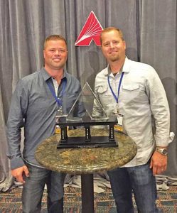 Hays Market in Berthoud and Johnstown recently received the 2016 Retailer of the Year award. Brothers Ryan Hays, left, and Russell Hays received the award in Omaha, Nebr. 