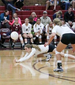 Berthoud's Sophie Kathol gets a dig during the game against Holy Family at Berthoud High School on Oct. 4. Paula Megenhardt / The Surveyor