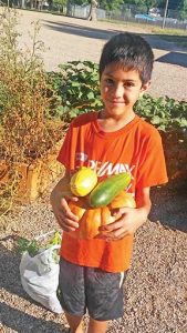 Ivy Stockwell third grader Jack DeSousa shows off fresh vegetables from picked from the Ivy Cares garden. Photo courtesy Lynne DeSousa 