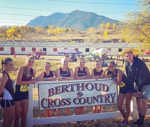 Julianne Evans Dennison, Liz Bosnich, Maycee White, Cailey Archer, Alyssa Radloff, Alex Schults, Kathryn Mathiesen and Josh Doyle competed at the state cross county meet on Oct. 29 in Colorado Springs. photo courtesy of Jordan Jennings