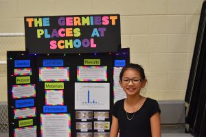 TMS student Genevieve Babyak used the science fair to find the place at school with the most germs.  Photo by Bob McDonnell, the Surveyor